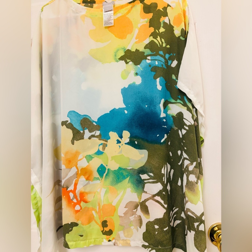 Chico's Lightweight Floral Spring Parade Poncho Top Kimono - Picture 5 of 9
